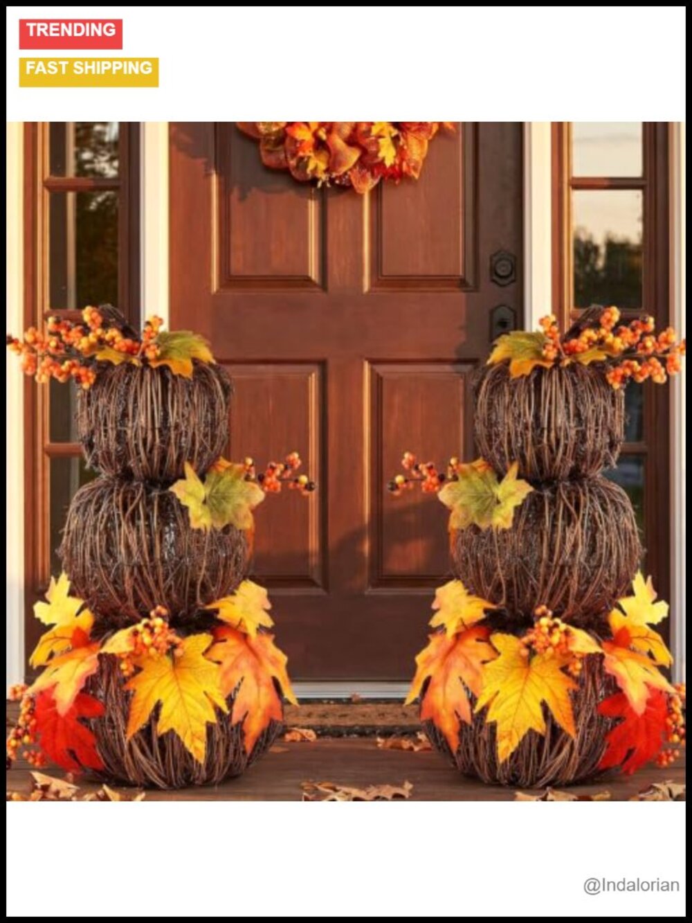Wicker Rattan Pumpkin 3-Tier Stackable Fall Decor Set